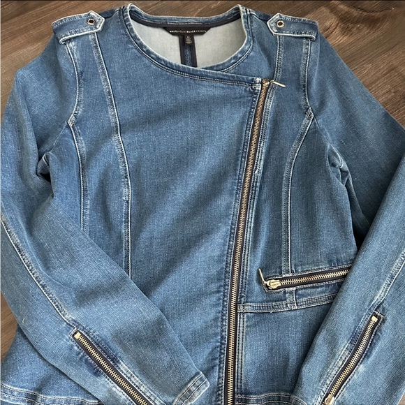 WHITE HOUSE BLACK MARKET Everyday Soft Denim Peplum Moto Jacket SZ 14.NWOT $245 - Picture 5 of 11